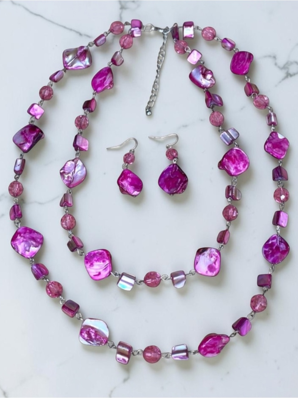 Elegant Pink Raspberry Seashell Beaded Jewelry Set